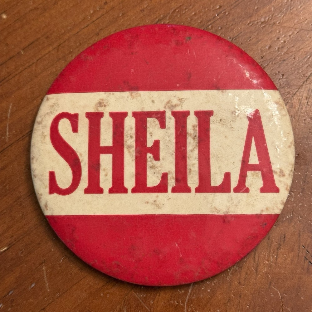 Sheila Red White Vintage Pinback Button Pin Round Circle